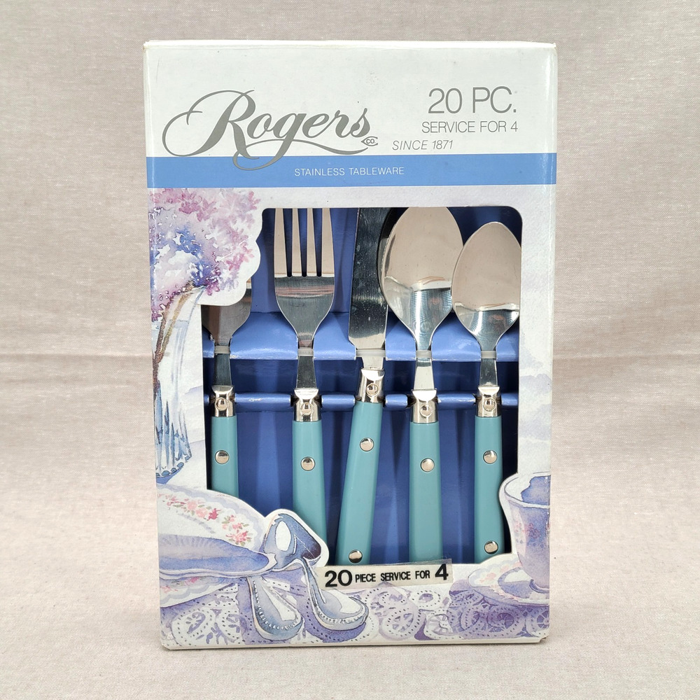 Rogers 20 PC. Stainless Tableware Watercolor by Jacqui Morgan, Service for 4 NIB